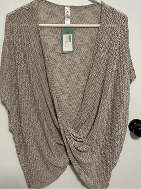 Mahina NWT Taupe Cocoon Cardigan Small | Draped Open Knit Boho Minimalist